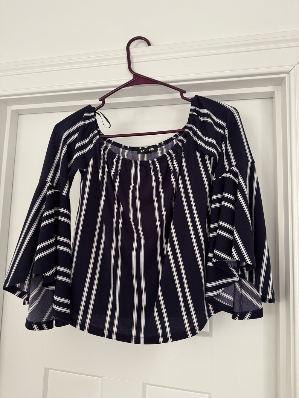 Express Black & White Striped Bell Sleeve Blouse